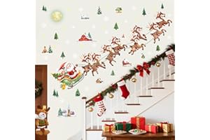 decalmile Pegatinas de Pared Navidad Papá Noel Alces Vinilos Decorativos Árbol de Navidad Casa Copo de Nieve Adhesivos Pared Puerta Escaparate Ventanas Decoración Navideña