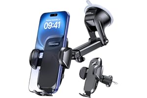 Miracase Soporte Movil Coche [Potente Ventosa& Gancho Doble Metálico] 3 in 1 Suporte Telemovel Carro para Parabrisas/Salpicadero/Ventilación de Aire, Soporte Teléfono Coche Universal para Smartphone