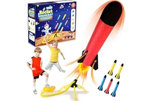 REFUN Rocket Launcher for Kids, Summer Outdoor Rocket Toys with 6 Foam Rockets, Soars Up to 100 Feet