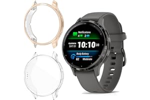 ToVioc [2 Stück] Hülle mit Schutzfolie Kompatibel mit Garmin Venu 3S, Anti-Kratzfest, Vollschutz Shell, Flexible TPU Schutzhülle für Garmin Venu 3S - Roségold & Transparent