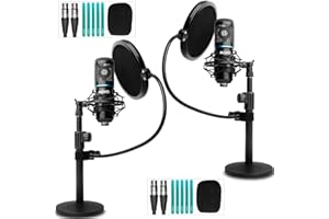 Movo Confezione da 2 apparecchiature per podcasting per microfono a condensatore XLR universale per 2 – include 2 microfoni cardioide, supporti da tavolo, supporti per urti, filtri pop e cavi