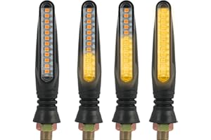AIFRYMNE 4PCS Motorcycle Indicators - Flowing Turn Signal Lights with 12 LEDs, 12V Universal Fit for Motorbikes, Scooters, Quads, Cruisers - Amber, Super Bright, Easy Installation