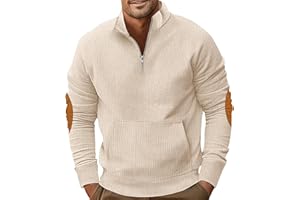 PRIVIMIX Sweat Homme Col Zippé Pull sans Capuche Sweatshirt Velours Côtelé avec Poche Kangourou M-3XL