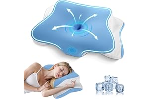 JINXIA Memory Foam Pillow, Orthopedic Ergonomic Pillows for Neck and Shoulder Pain, Cervical Neck Support for Side/Back/Stomach Sleepers, with Cooling Washable Silk Pillowcase, Blue