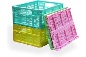 KINGSUSLAY 4 Pack Plastic Storage Crates, 20L Home&Office Storage Box, Foldable Storage Basket Bins for Foods,Fruits, Vegetables, Snacks, Toys, Christmas gifts,Pantry Crates Basket (Mix Colors)