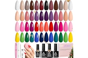 BEETLES GEL POLISH beetles Christmas Gel Polish - 25 Colours Set Neon Red Green Nude Blue Pink Brown Yellow Chic Outfits Collection with 3Pcs Base Top Coat Manicure Kit Salon DIY Home Gift for Women Girls