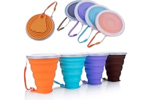 DEHUB Składany silikonowy kubek, składany kubek podróżny, przenośny kubek do kawy z pokrywkami, większa pojemność, 270 ml, lekki kubek podróżny, na kemping, wędrówki, 4-pak