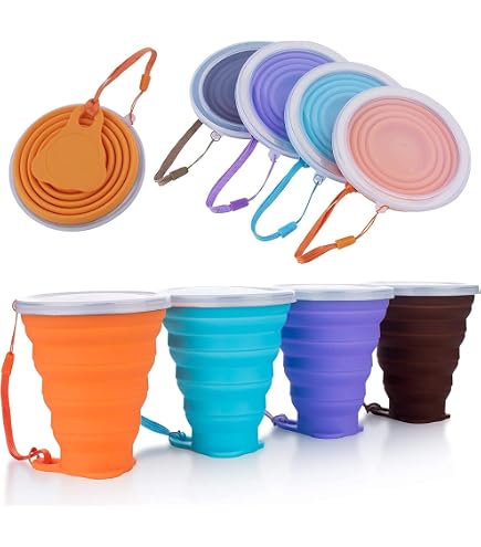 Lot De 6 Tasses De Voyage Pliable Xocome - 200ml Silicone Avec Couvercle Pour Camping Et Randonnée