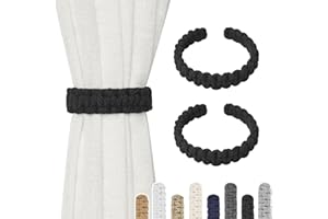 Pretty Jolly 2 Pack Natural Cotton Rope Curtain Tiebacks Farmhouse Rustic Style Decorative Drape Tie Backs Handmade Braided Curtain Holdbacks for Home Sheer/Light Weight Drapery (C-Black-S)