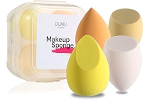 Gąbka do makijażu DUAIU 4-pak gąbek do blendera kosmetycznego zestaw 4 kolorów bez lateksu blender kosmetyczne gąbki do makijażu z 1 etui na gąbkę (cytrynowy żółty)