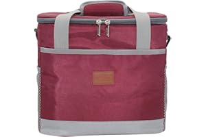 Picnic Lunch Bag, GVTECH Soft Cooler Bag with Hard Liner, Large Insulated Foldable Leakproof, Shoulder Strap Box Soft-Sided Cooling Bag for Camping/BBQ/Family Outdoor Activity (25L, Red)