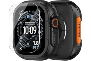 SOLOLUP Metal Case Compatible with Apple Watch Ultra 3 Case 49 mm Men, Robust Metal Case, Shockproof Hard Protective Case with Tempered Glass for Apple Watch Ultra 3/2/1 Case, Black with Orange