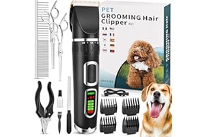 LIWQOLX Dog Clippers, Rechargeable Cordless Dog Grooming Kit, 3-Speed Low Noise Pet Grooming Kit for Dog Cat and Other Pets (Black)
