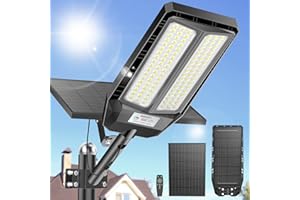 Adewalk 5000W Farola solar LED exterior con mando a distancia, IP66 impermeable, lámpara de calle solar con sensor de movimiento, 6500 K Super Bright Farolas de jardín exterior solares para garaje