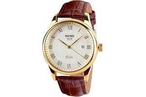 SKMEI Orologi da polso al quarzo da uomo di affari con numeri romani cinturino in pelle casual resistente all'acqua orologi analogici