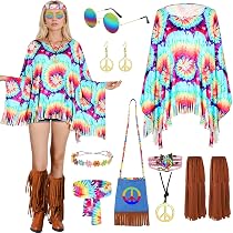 Tuofang Déguisement Année 80 Homme, 4PCS Deguisement de Perruque Hippie, Costume de Disco pour Tuofang Déguisement Année 80 Homme, 4PCS Deguisement de Perruque Hippie, Costume de Disco pour