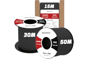 Brotree 2mm Paracord 3 Strands 30M 100% Nylon Rope Parachute Cord for Outdoor, Craft, DIY - 90kg Breaking Load (Black)