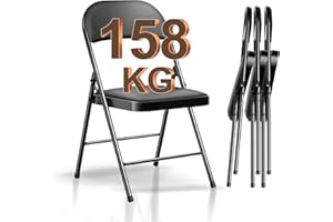BULAGE Klappstuhl 4er Set Campingstuhl Faltbar, Gartenstuhl Klappbar Klappstuhl bis 158 kg, Kunstleder klappstühle mit PU Sitz, Schwarz Gartenstühle Klappsessel