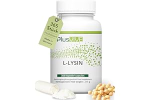 PlusVive L-Lysin Kapseln hochdosiert I 1x 365 Kapseln I 500mg L-Lysin Hcl pro Kapsel I Essentielle Aminosäure I Aus pflanzlicher Fermentation I Nahrungsergänzungsmittel vegan & laborgeprüft