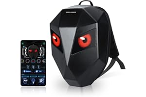 Crelander Helmet Backpack for Motorcycle,Programmable Motorcycle Backpack Helmet Bag with LED Display, 3D Hard Shell Waterproof Shoulder Bag, Black, Dynamic Art