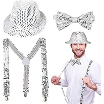 MJ Lot De 7 Accessoires De Costume Disco Pour Adulte Avec Chapeau à Paillettes, Micro, Lunettes De Soleil, Gants à Paillettes, Chaussettes Argentées, Danseuse Rockeuse Des Années 80, Déguisement