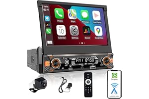 Alondy Autoradio 1 Din avec écran tactile (7" Motorisé Rétractable) Compatible avec [wireless] Apple CarPlay/Android Auto Bluetooth Radio AM/FM/RDS Type-C USB (charge rapide 3A) Caméra de recul AUX SD