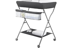 Maydolly Fasciatoio per Bambini，avolo Cambio Pannolini Multifunzionale Portatile,mobile con ruote，Altezza regolabile，Il materiale impermeabile è facile da pulire，grigio scuro