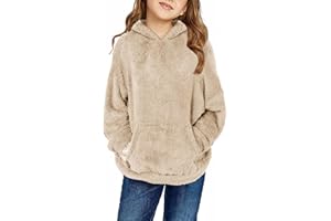 Runcati Pullover Mädchen Kapuzenpullover Fuzzy Teddy Fleece Sweatshirts mit Kapuze Taschen Freizeit Warm Kinder Hoodies