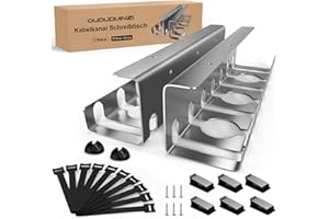 Oududianzi 2 Stück Kabelkanal Schreibtisch Grau, Kabelführung Schreibtisch, Kabelmanagement Schreibtisch Komplettset, Kabelhalter Kabelwanne Tisch, Cable Management Under Desk - 43x10x10cm