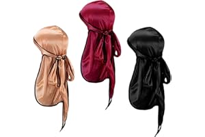 Yongbest Seidig Durags,3 Stück Satin Du-rag Kopf Bandanas Silk Durag mit langem Schwanz für Männer Frauen Hip Hop Tägliche Dekoration