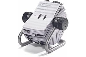 Durable Telinfex Rotary Address Card Holder | Includes 500 Cards | Includes 25 Tab A-Z Index | Made from Metal | Silver