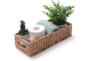 IVAILEX Cesto Vimini Portaoggetti Bagno con Maniglia Cestino di Carta Igienica Giacinto d'Acqua Rettangolare 36 x 16,5 x 9,5 cm