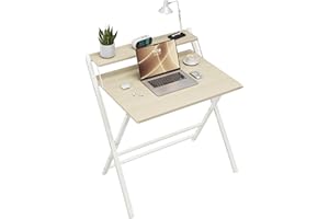 Yaheetech Escritorio de Ordenador Plegable 50x80x74.5cm con Estante de Monitor, Fácil de Plegar y desplegar, Adecuado para Dormitorio, Estudio y Salón, Beige