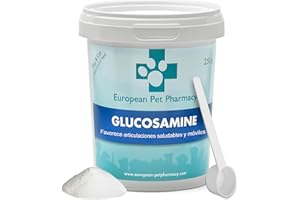 European Pet Pharmacy Glucosamina para Perros 250g – Condroprotector Perros y Gatos – Suplemento Que Repara y Cuida Articulaciones Perro, con Vitamina C y Fibra de Inulina Probióticos Perros 5+ Meses