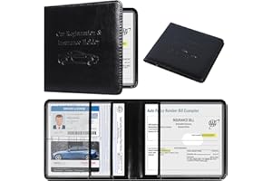 DMLuna Car Registration and Insurance Holder, Leather Vehicle Card Document Glove Box Organizer, Auto Truck Compartment Accessories for Essential Information, Driver License Cards, Black, Short Basic