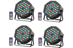 DAYFLICKER Rtktoup 4 Pezzi 36 Luci LED Par,Faretti RGB Par Proiettori,LED Par Luci da Discoteca con Telecomando,Luci per Feste con Controllo Attivato dal Suono per Matrimoni Feste di Compleanno Halloween Natale