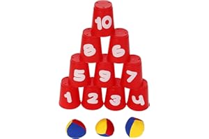 knorr toys 56017 - Dosenwerfen Becher Wurfspiel inkl. 10 Becher aus Kunststoff und 3 Wurfbällen, Mehrfarbig