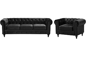 ‎BELIANI Beliani Wohnzimmer Set Sofa Sessel Samtstoff englischer Stil schwarz Chesterfield