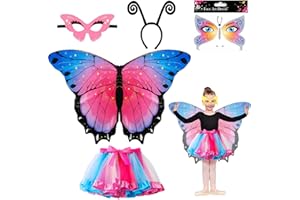 YOUYIKE 5pcs Schmetterling Kostüm Kinder Verkleidung Kinder mit Flügel Tutu Tüllrock Maske Haarreif Gesichtsaufkleber, Fee Kostüm Verkleidung Mädchen für Karneval Fasching Halloween Cosplay