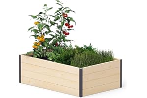 Upyard GardenBox Modern - Jardinera Moderna de Madera - bancal Alto ergonómico para terraza y jardín - Jardinera para Verduras y Hierbas, 120 x 80 x 40 cm, Madera Natural