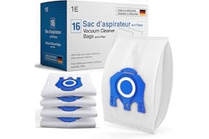 1E 16 Sacs Aspirateur pour Miele [Complete C3 C2 Classic C1 S8340] – remplace GN – 4 Filtres Moteur & 4 Filtres Sortie [Séries S8000 S5000 S2000 S800 S600] – remplace 9917730 12281680 S8 S5