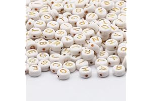 DAHI 7mm Perle Alphabet Blanche avec Lettres Dorées Perles de A à Z pour Bracelet DIY Bijoux (Or/rond)