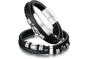 Dochais 2 szt. męskie skórzane bransoletki, klasyczna czarna pleciona bransoletka prezenty dla niego chłopaka męża taty syna chłopców magnetyczne zapięcie męska bransoletka walentynki urodziny