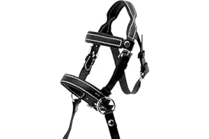 HOBBY HORSE LAND Hobby Horse Filet bridon éthologique Noir pour Hobby Horse Taille A3 et A4. Réglable par Boucle. Cuir synthétique surpiqué de Coutures Blanches