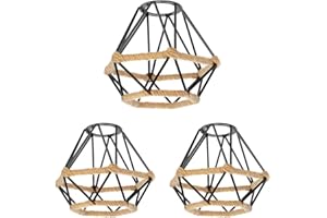 ledscom.de 3 pièces cage abat-jour avec corde de chanvre, diamant, noir, 155mm Ø