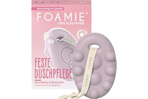 Foamie Fast Duschgel med körsbärsblomma och rismjölk, rikhaltig duschvård för torr hud med massageeffekt, 100% vegansk, plastfri, silikonfri, fast duschgel, 80 g