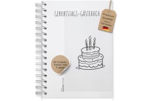 GLEDESTUND Gästebuch Geburtstag mit Fragen | 40 Doppel-Seiten | 7 verschiedene Steckbriefe inkl. Fragen | Fotoalbum Geburtstag | DIN A5