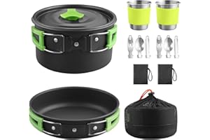 VINTEAM 16PCS Camping Cookware Set, Camping Cooking Set Lightweight Stackable Pot Pan Bowls with Storage Bag, Aluminium Camping Mess Kit for Outdoor Hiking