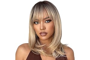 Maeau - Parrucca Donna Capelli Veri Parrucca Marrone Lunga Parrucche Bionde Ombre Bob Parrucca Capelli Lisci Parrucca Naturali Corta per Feste Cosplay Quotidiano