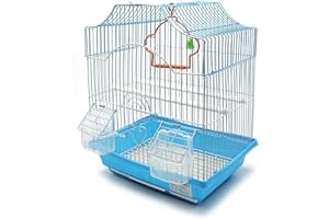 BPS BUENA PET SHOP BPS BPS-1187 Cage pour oiseau, oiseau, perruche, canaris avec mangeoire, abreuvoir sauté, cintres pour repos Couleur aléatoire